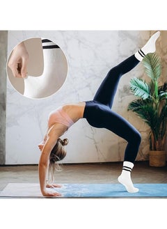 Fazza 3 Pairs Non Slip Socks, Women Fashion All Season Socks, Sports Casual Simple Striped Colors, for Pilates Yoga, Barre Ballet Dance, Fitness, Football, Mid-Tube Socks Free Size  - Image 5