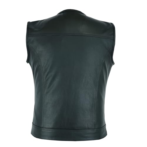 Leatherick Mens Black Motorcycle Vests - SOA Club & Traditional Paisley Satin Liner Leather Biker Vests (US, Alpha, Medium, Regular, Regular, Black (Collarless)) - Image 3
