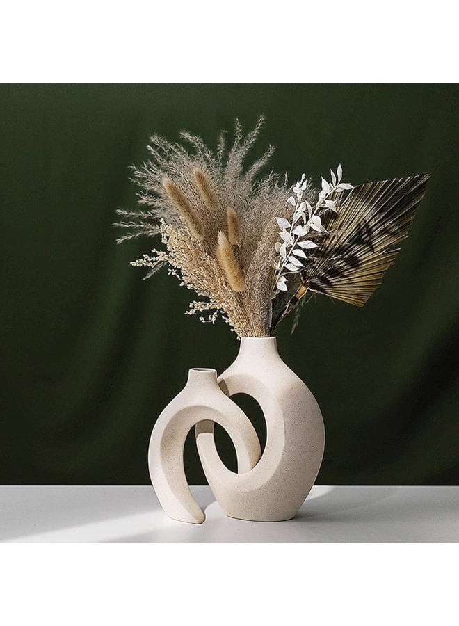 Dacostic Hollow Ceramic Vase Set Of 2 For Modern Home Decor, White Boho Donut Vases Nordic Minimalist Decorative Vase For Table Centerpiece Wedding Dining Living Room Office House Decoration - Image 1