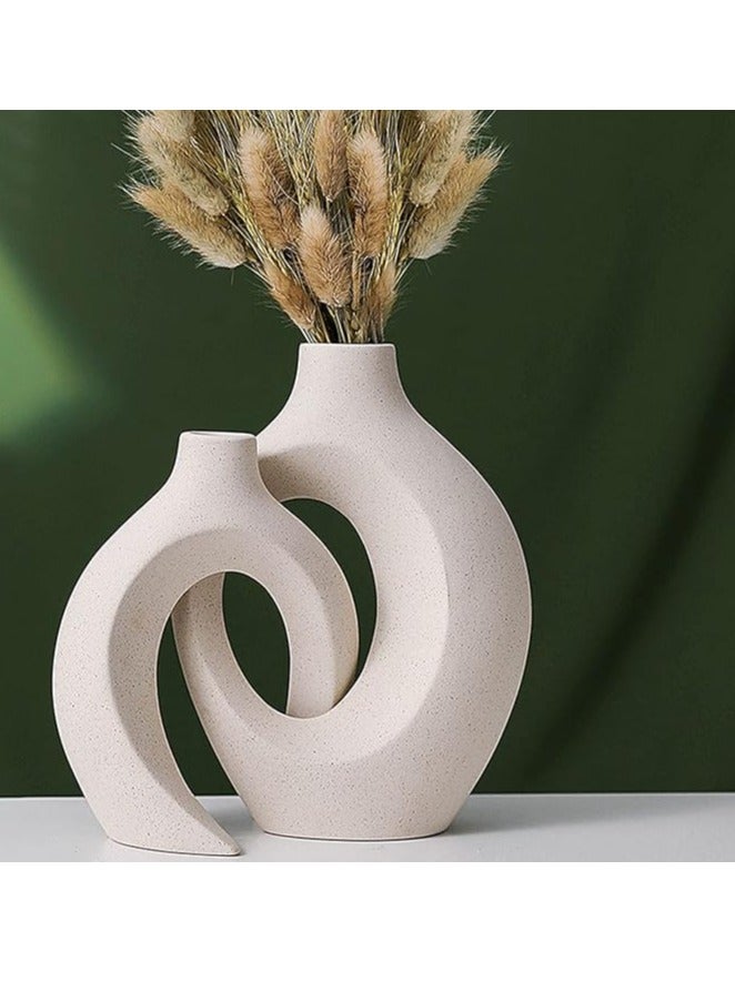 Dacostic Hollow Ceramic Vase Set Of 2 For Modern Home Decor, White Boho Donut Vases Nordic Minimalist Decorative Vase For Table Centerpiece Wedding Dining Living Room Office House Decoration - Image 3