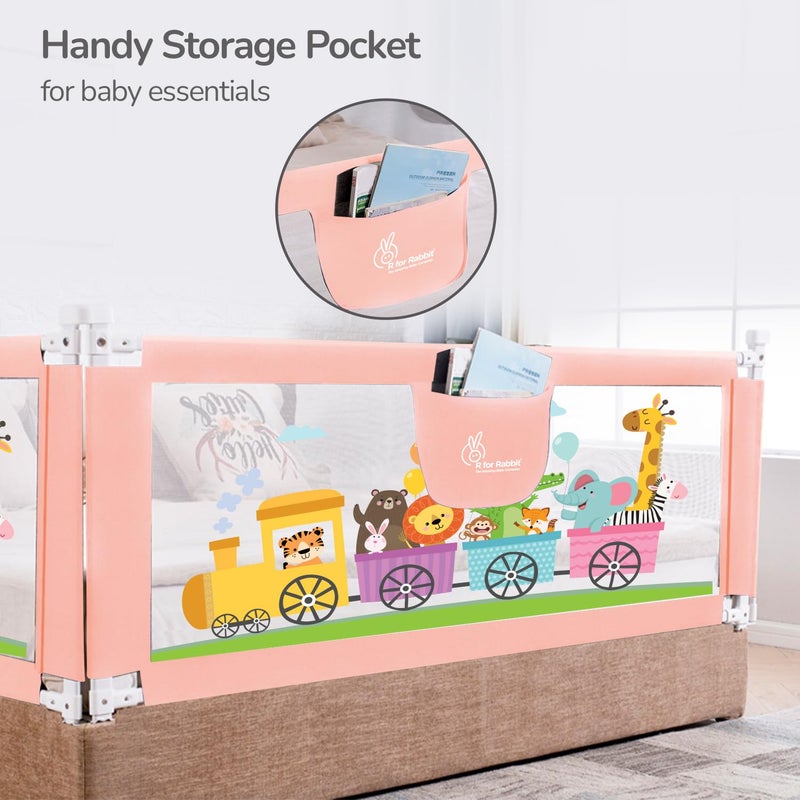 R for Rabbit سياج سرير الأطفال من R for Rabbit سافاري، (عبوة من 1) واقي سرير من جانب واحد 177 × 100 سم، حماية ضد السقوط لسلامة الأطفال، ارتفاع قابل للتعديل وقابل للطي مع جيب تخزين للأطفال 5.8 × 3 قدم (وردي) - Image 4
