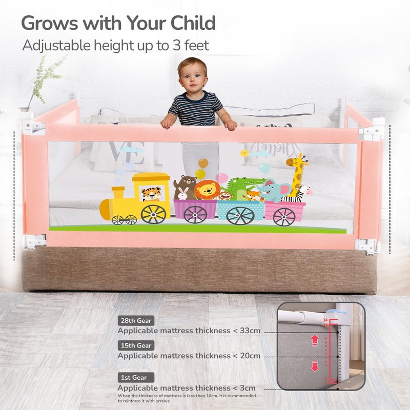 R for Rabbit سياج سرير الأطفال من R for Rabbit سافاري، (عبوة من 1) واقي سرير من جانب واحد 177 × 100 سم، حماية ضد السقوط لسلامة الأطفال، ارتفاع قابل للتعديل وقابل للطي مع جيب تخزين للأطفال 5.8 × 3 قدم (وردي) - Image 5