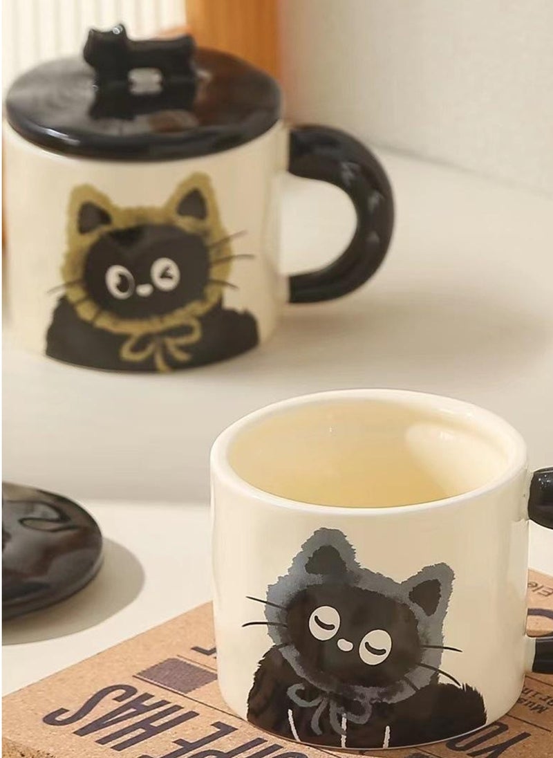 Ceramic Mug With Lid, Cute Little Black Cat, For Coffee Tea Cold Drinks, Microwave & Dishwasher Safe, 370Ml - Image 5