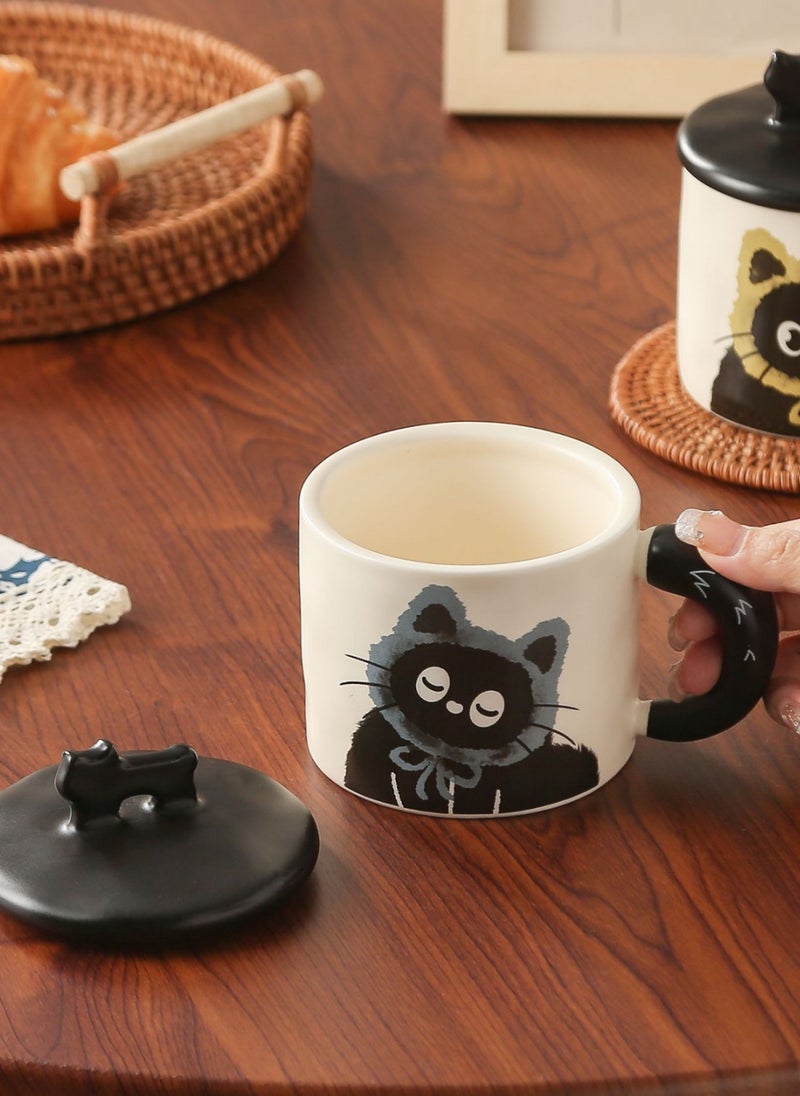 Ceramic Mug With Lid, Cute Little Black Cat, For Coffee Tea Cold Drinks, Microwave & Dishwasher Safe, 370Ml - Image 4