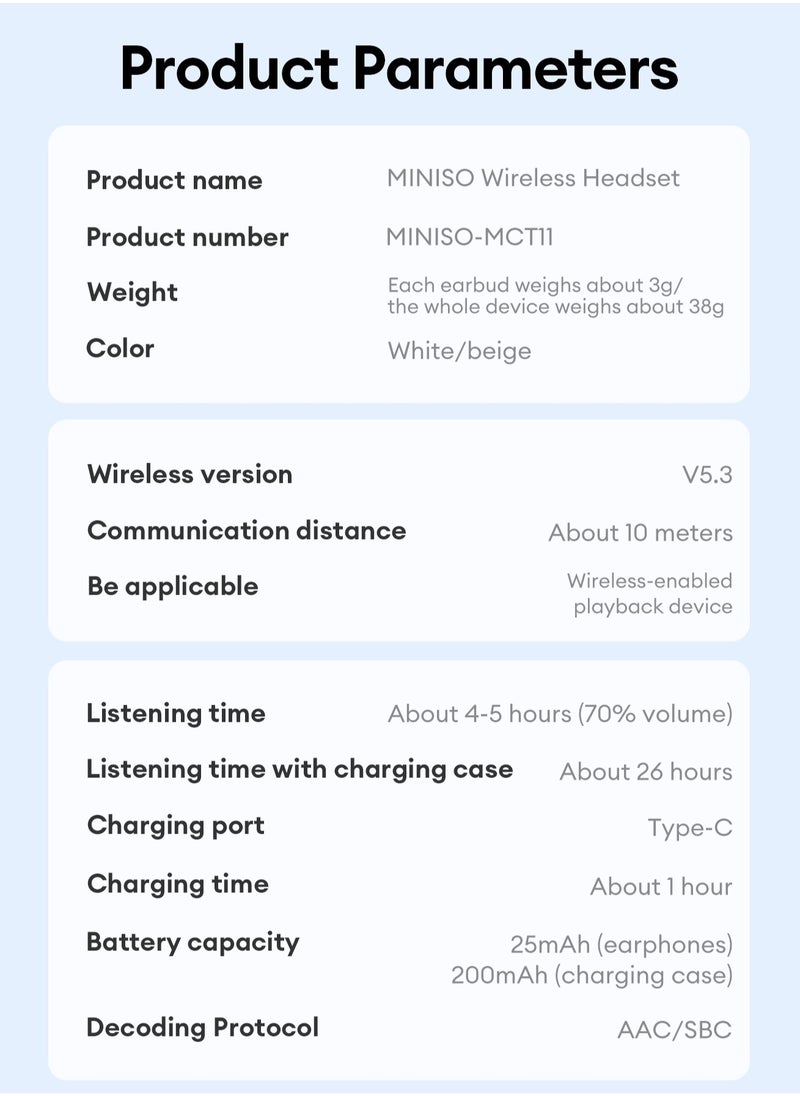 Miniso - MINISO MCT11 Wireless Bluetooth Headset - Beige - Image 1