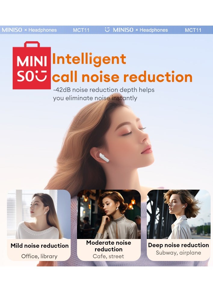 Miniso - MINISO MCT11 Wireless Bluetooth Headset - Beige - Image 1