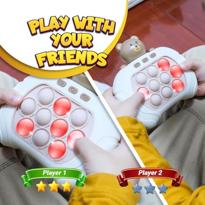 ELECTRONIC PUSH POP GAME | LIGHT UP BEAR FIDGET TOY FOR KIDS | LED MEMORY BUBBLE GAME WITH SOUND | SENSORY REACTION GAME TOY | HANDHELD AUTISM LEARNING TOY | PORTABLE GIFT FOR BOYS & GIRLS - Image 5
