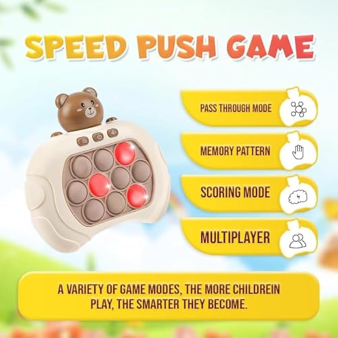 ELECTRONIC PUSH POP GAME | LIGHT UP BEAR FIDGET TOY FOR KIDS | LED MEMORY BUBBLE GAME WITH SOUND | SENSORY REACTION GAME TOY | HANDHELD AUTISM LEARNING TOY | PORTABLE GIFT FOR BOYS & GIRLS - Image 2