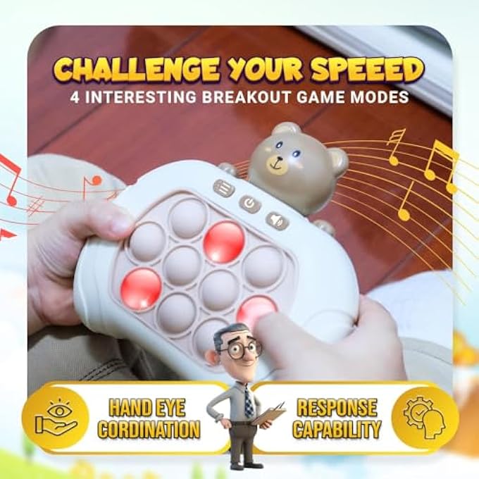 ELECTRONIC PUSH POP GAME | LIGHT UP BEAR FIDGET TOY FOR KIDS | LED MEMORY BUBBLE GAME WITH SOUND | SENSORY REACTION GAME TOY | HANDHELD AUTISM LEARNING TOY | PORTABLE GIFT FOR BOYS & GIRLS - Image 3