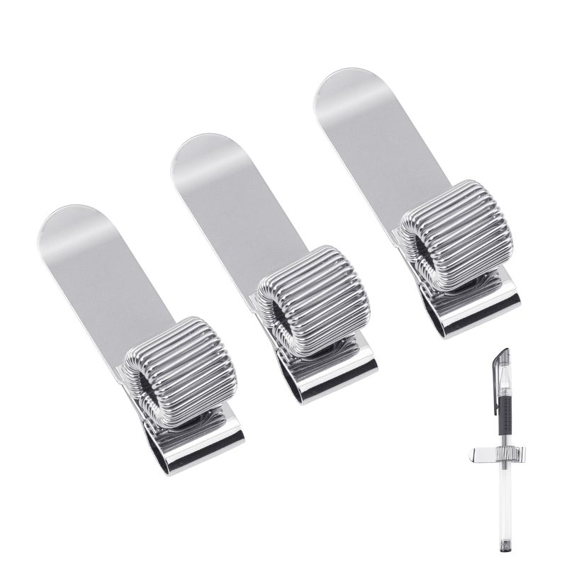 Quacc 3 PCS Metal Pen Holder Adjustable Single Spring Loop Pen Holder Clip for Notebook and Clipboard - Image 1