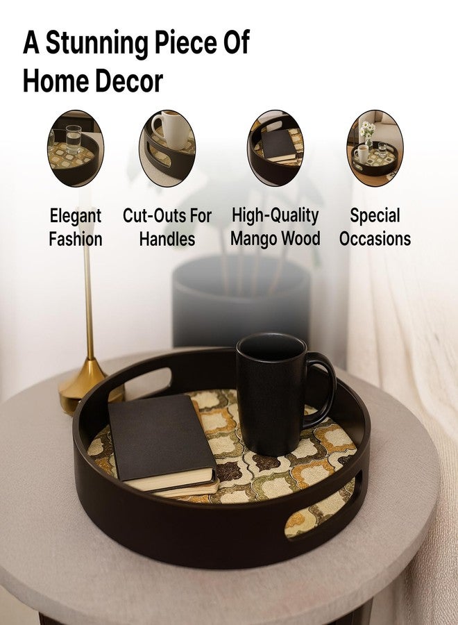 The Better Home Round Tray | Mango Wood Serving Tray | Meena Art Home Decor | Multi-Purpose Use Handmade Kitchen Accessories | Unique Design | 12 Inch | Natural Wood Finish | Pack of 2 - Image 4