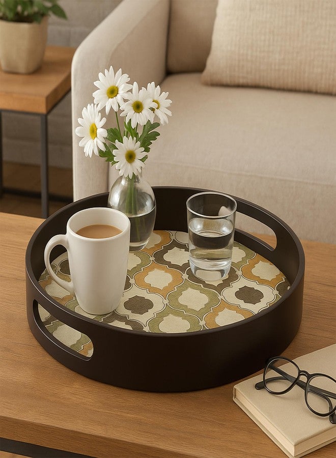 The Better Home Round Tray | Mango Wood Serving Tray | Meena Art Home Decor | Multi-Purpose Use Handmade Kitchen Accessories | Unique Design | 12 Inch | Natural Wood Finish | Pack of 2 - Image 2