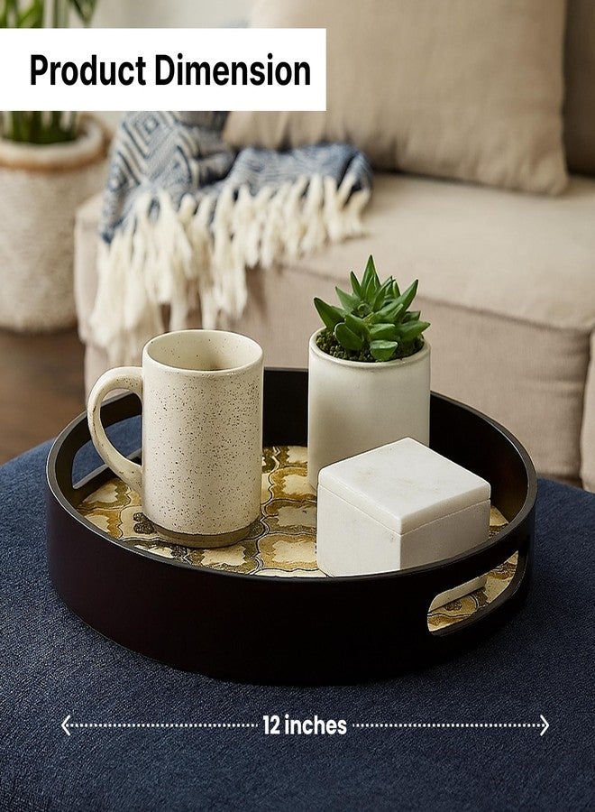 The Better Home Round Tray | Mango Wood Serving Tray | Meena Art Home Decor | Multi-Purpose Use Handmade Kitchen Accessories | Unique Design | 12 Inch | Natural Wood Finish | Pack of 2 - Image 5