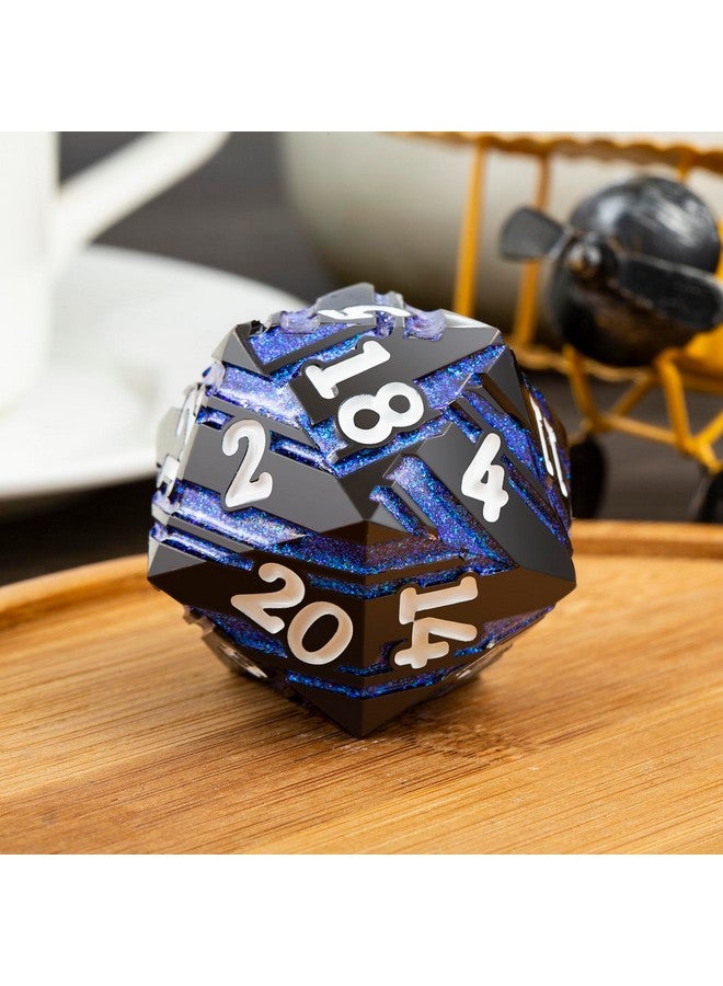 DNDND Large D20 Metal DND Dice DNDND 33mm Metal Dice with Gorgeous Gift Box for Dungeons and Dragons (Blue Stripe) - Image 2