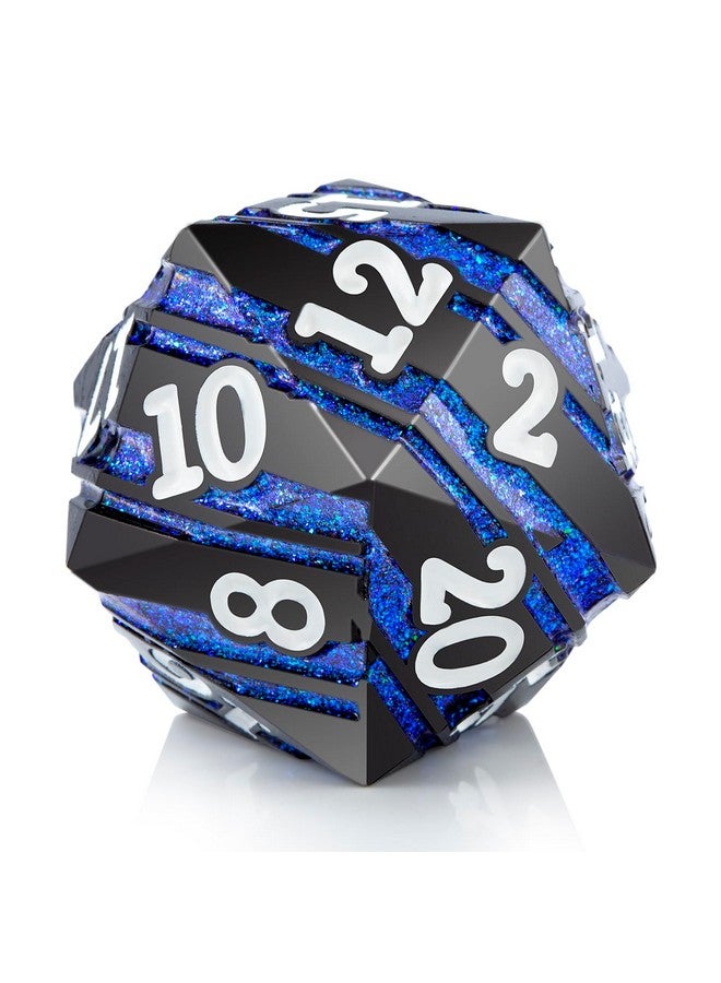 DNDND Large D20 Metal DND Dice DNDND 33mm Metal Dice with Gorgeous Gift Box for Dungeons and Dragons (Blue Stripe) - Image 1