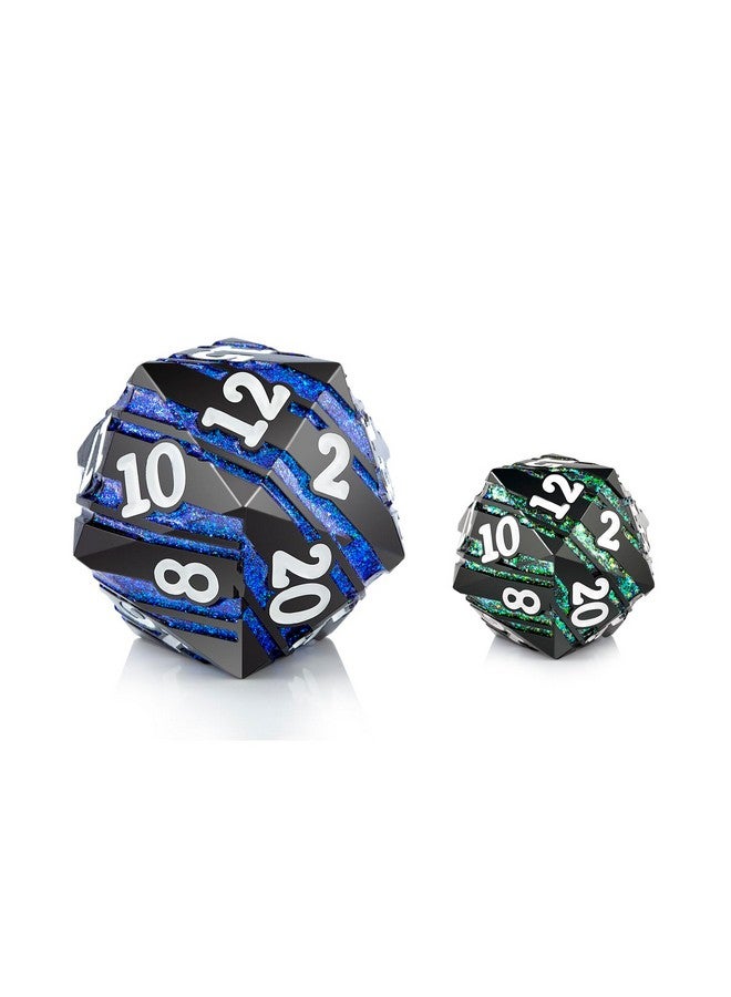 DNDND Large D20 Metal DND Dice DNDND 33mm Metal Dice with Gorgeous Gift Box for Dungeons and Dragons (Blue Stripe) - Image 3