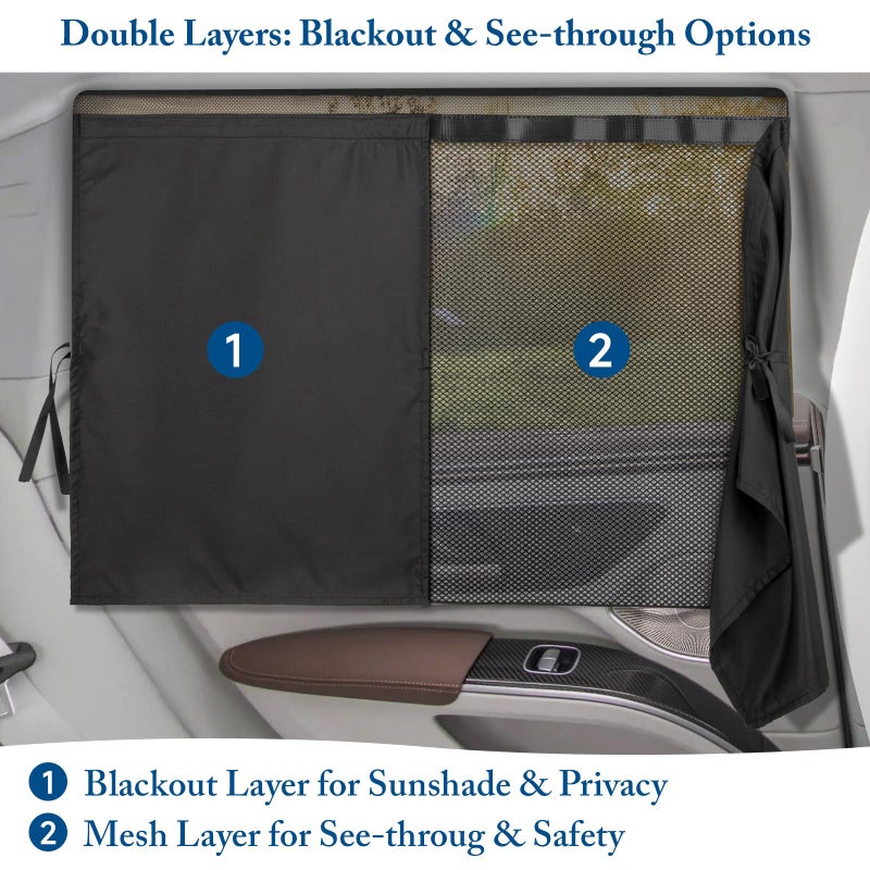 DIZA100 Car Window Shades, [2025 Updated] 2 Pack Car Sun Shade for Baby, Double Layer & Fully Open, Magnetic Back Window Curtain, Sun Shade Covers Privacy Screen - Image 2