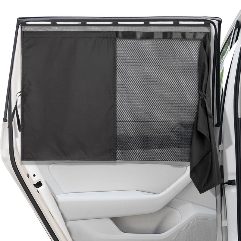 DIZA100 Car Window Shades, [2025 Updated] 2 Pack Car Sun Shade for Baby, Double Layer & Fully Open, Magnetic Back Window Curtain, Sun Shade Covers Privacy Screen - Image 1