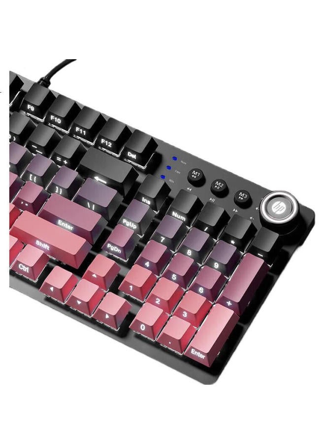 HP Hp Gk100s Wired Mechanical Keyboard With Gradient Side-engraved Translucent Keycaps 99-key Full Key Hot Swap With K Gaming Office Universal Keyboard Blackberry Pink White Light Blue Switch - Image 3