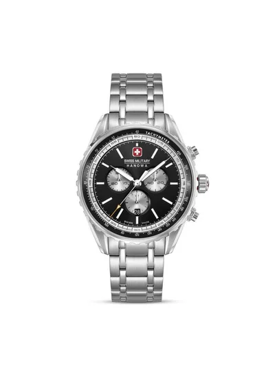 SWISS MILITARY HANOWA Afterburn Chrono 44mm Men's Watch with Black-Grey Dial & Stainless Steel Bracelet