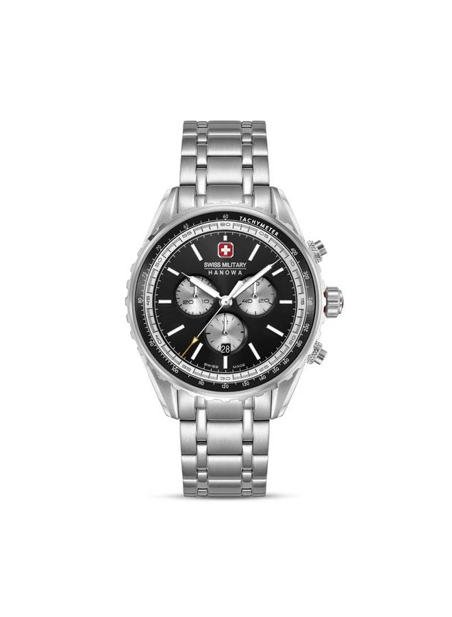 SWISS MILITARY HANOWA Afterburn Chrono 44mm Men's Watch with Black-Grey Dial & Stainless Steel Bracelet