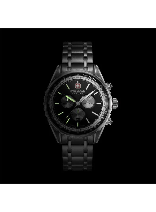 SWISS MILITARY HANOWA Afterburn Chrono 44mm Men's Watch with Black-Grey Dial & Stainless Steel Bracelet