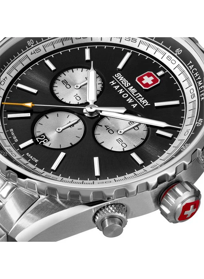 SWISS MILITARY HANOWA Afterburn Chrono 44mm Men's Watch with Black-Grey Dial & Stainless Steel Bracelet