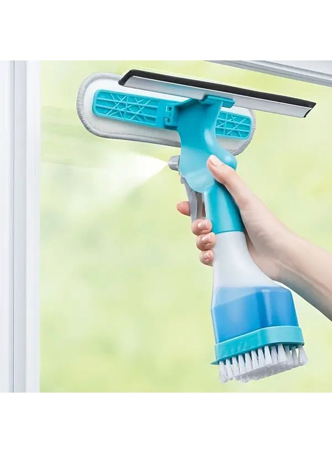 Green 4 In 1 Glass Cleaner With Spray Scraper Brush Attachments For Window Shower Mirror Streak Free Durable Window Cleaning Tool With Dual Sided Design - Image 3