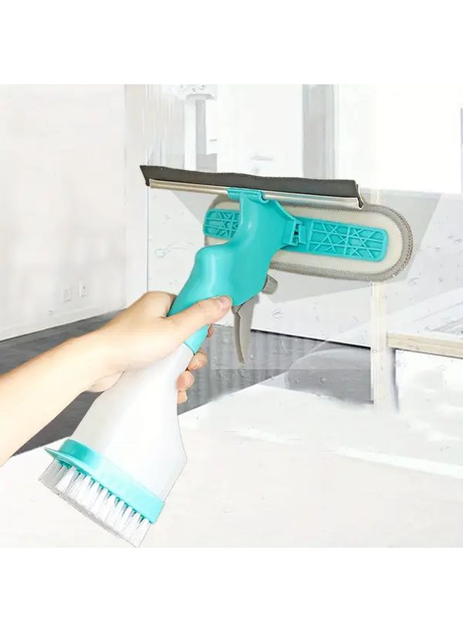 Green 4 In 1 Glass Cleaner With Spray Scraper Brush Attachments For Window Shower Mirror Streak Free Durable Window Cleaning Tool With Dual Sided Design - Image 5