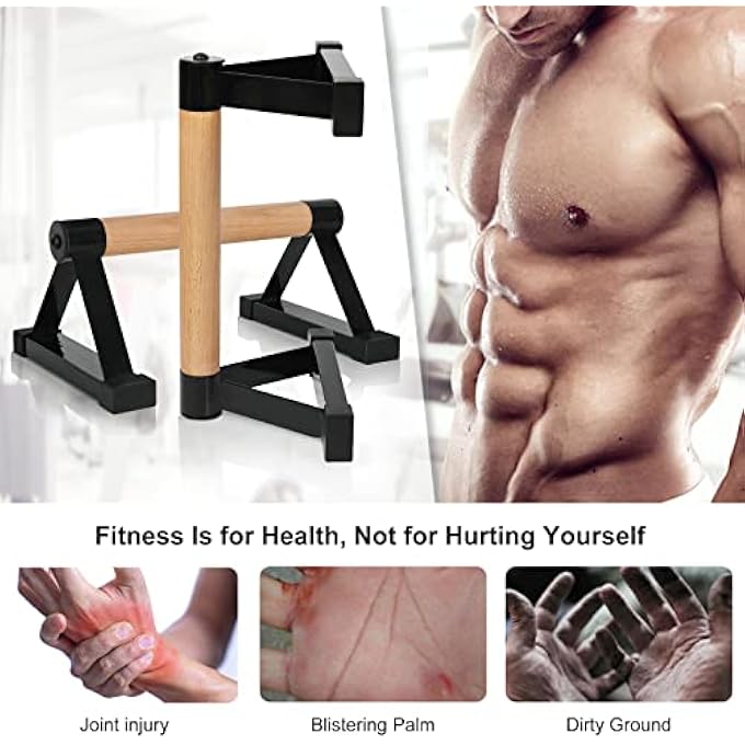 rayihni أشرطة دفع الخشب باراليتس، أشرطة مقاومة للانزلاق لتمارين الكاليستينيكس، اللياقة البدنية، تمارين الأرض، خشب صلب مع حوامل معدنية قوية، تدعم 500 رطل - Image 5