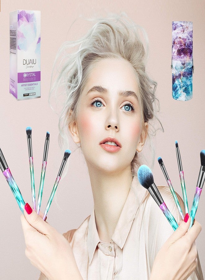 DUAIU Makeup Brushes 15pcs Premium Synthetic Bristles Crystal Handle Set Kabuki Foundation Brush Face Lip Eye Makeup Brush Sets Professional with Starry Gift Box (Blue) - Image 4