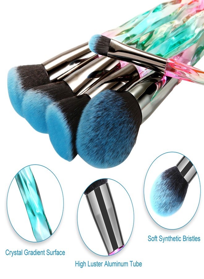 DUAIU Makeup Brushes 15pcs Premium Synthetic Bristles Crystal Handle Set Kabuki Foundation Brush Face Lip Eye Makeup Brush Sets Professional with Starry Gift Box (Blue) - Image 3