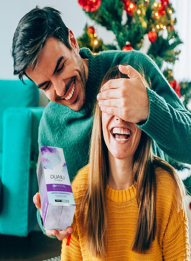 DUAIU Makeup Brushes 15pcs Premium Synthetic Bristles Crystal Handle Set Kabuki Foundation Brush Face Lip Eye Makeup Brush Sets Professional with Starry Gift Box (Blue) - Image 2