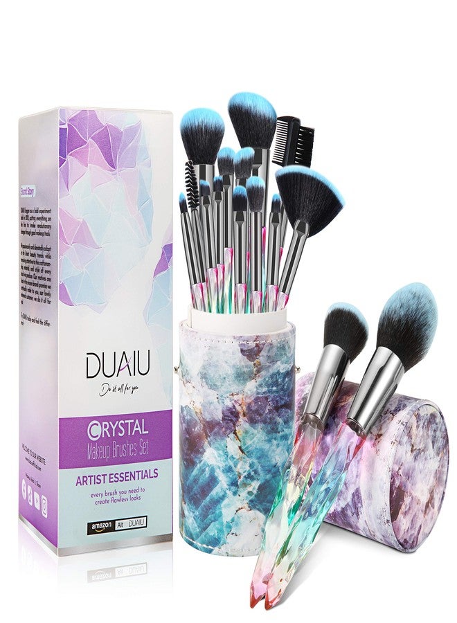 DUAIU Makeup Brushes 15pcs Premium Synthetic Bristles Crystal Handle Set Kabuki Foundation Brush Face Lip Eye Makeup Brush Sets Professional with Starry Gift Box (Blue) - Image 1
