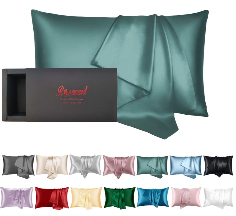 ROSEWARD Pure Silk Pillowcase for Hair and Face Made in USA  6A Grade 22 Momme Silk Pillow Cases Queen with Hidden Zipper  Anti Aging  Anti Acne  1 Pack 20""x30"" (Queen  Mineral Blue) - Image 1