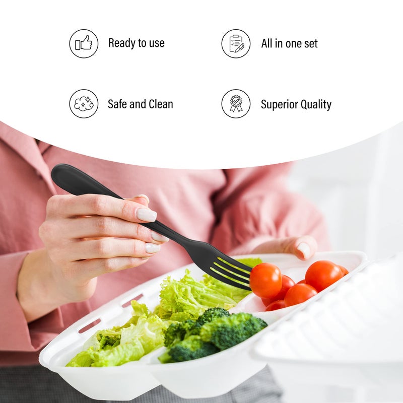 MT Products مجموعة أدوات المائدة البلاستيكية السوداء المغلفة فردياً من MT Products - أدوات ثقيلة الوزن للاستخدام مرة واحدة - عبوة من 50 - Image 5