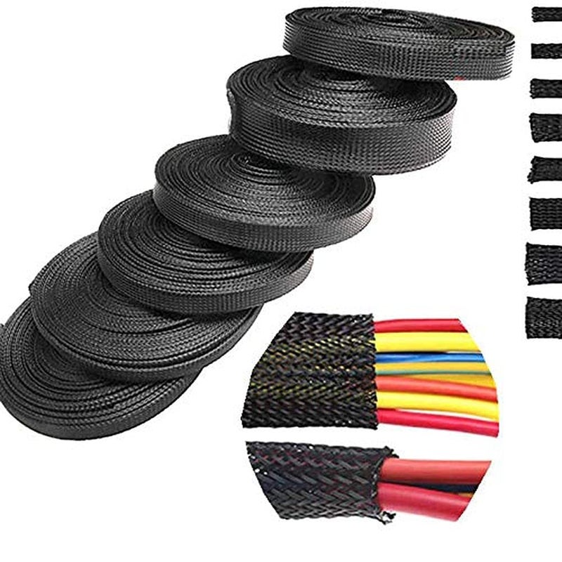 DIY Crafts CTDIYHI36095 510M Black Insulated Braid Sleeving 24681012152025mm Tight PET Wire Cable Protection Expandable Cable Sleeve Wire Gland - Image 1