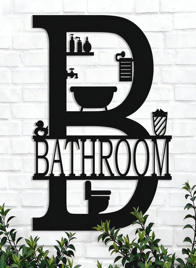 FANTAART Black Metal Bathroom Wall Art Decor, 12x14Inch Funny Bath Wall Art Farmhouse Bathroom Sign Hanging for Modern Home Decorations for Housewarming Gift - Image 1