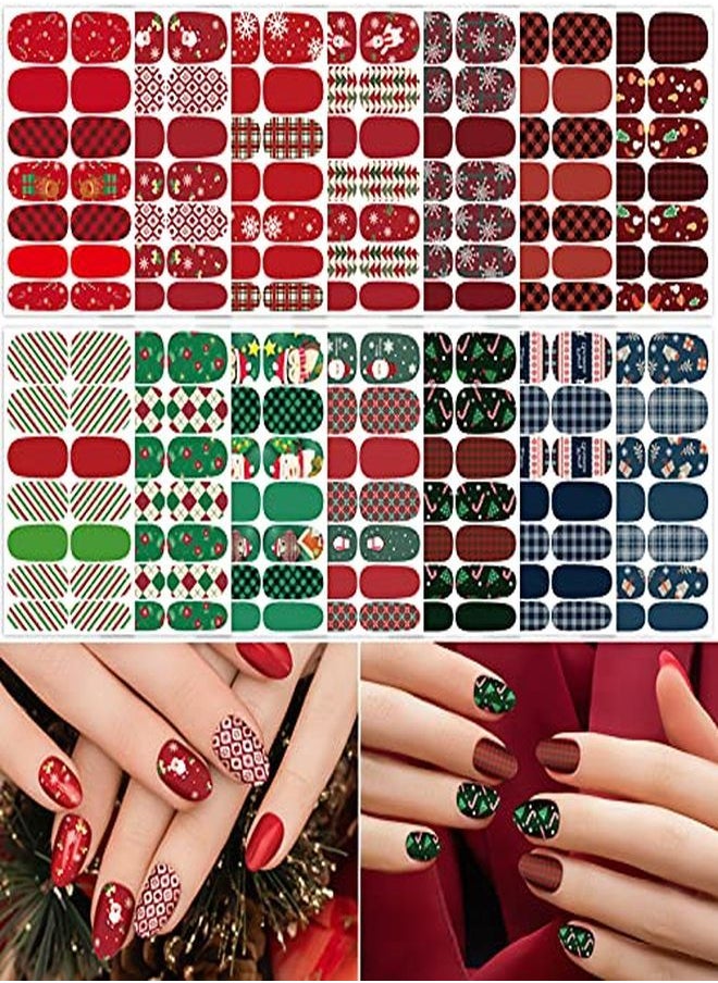 TailaiMei - 14 Sheets Christmas Nail Wraps Stickers Nail Polish Strips Self-Adhesive Full Wraps With 2 Pcs Nail Files For Diy Nail Art Decals (Gift Style) - Image 1