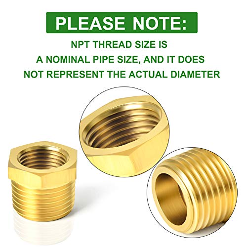 TAISHER 5PCS Brass Reducer Hex Bushing Threaded Pipe Fitting 1" NPT Male x 3/4" NPT Female Adapter - Image 3