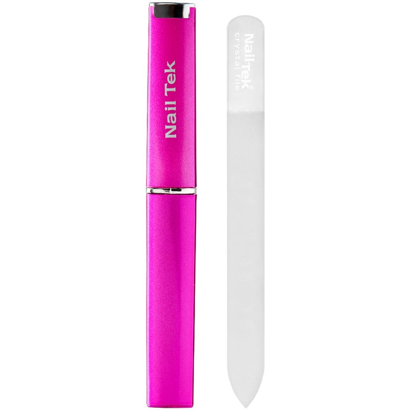 Nail Tek Crystal File - Glass Nail File with Case, Durable and Gentle for Healthy Nails and Cuticles - Travel-Friendly Design, Fuchsia, Medium 5" - Image 1
