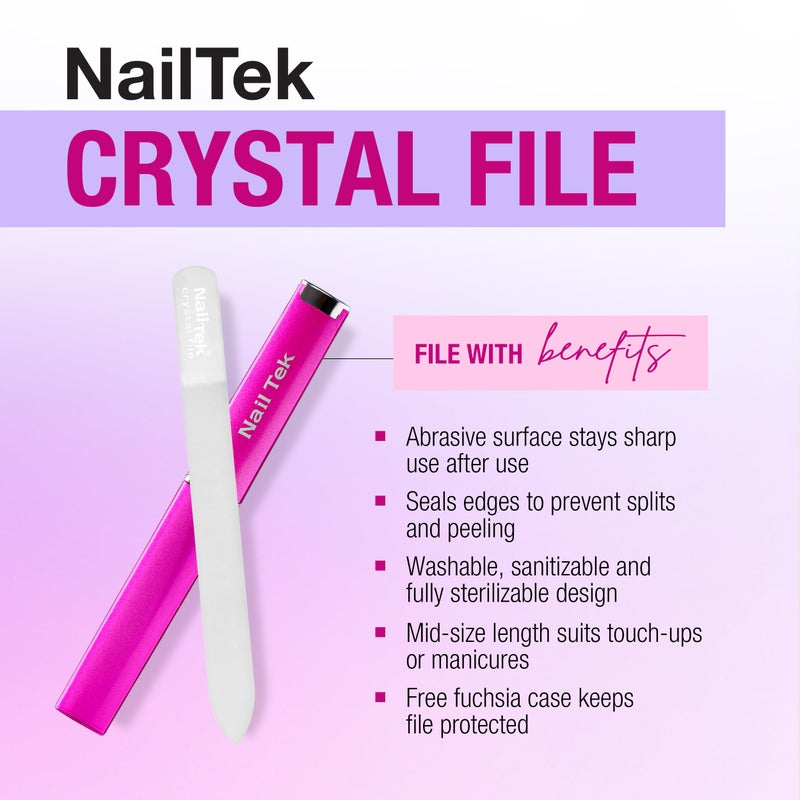 Nail Tek Crystal File - Glass Nail File with Case, Durable and Gentle for Healthy Nails and Cuticles - Travel-Friendly Design, Fuchsia, Medium 5" - Image 3