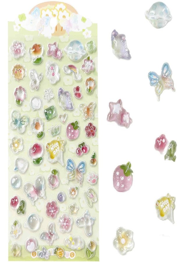OCOUYVD 3D Cute Stickers Cartoon Butterfly Flowers Green Fruit Puff Stickers Kawaii Mini Puffy 3D Reusable Puffy for Scrapbooks Planner Journals Laptops Phone Case Decoration - Image 1