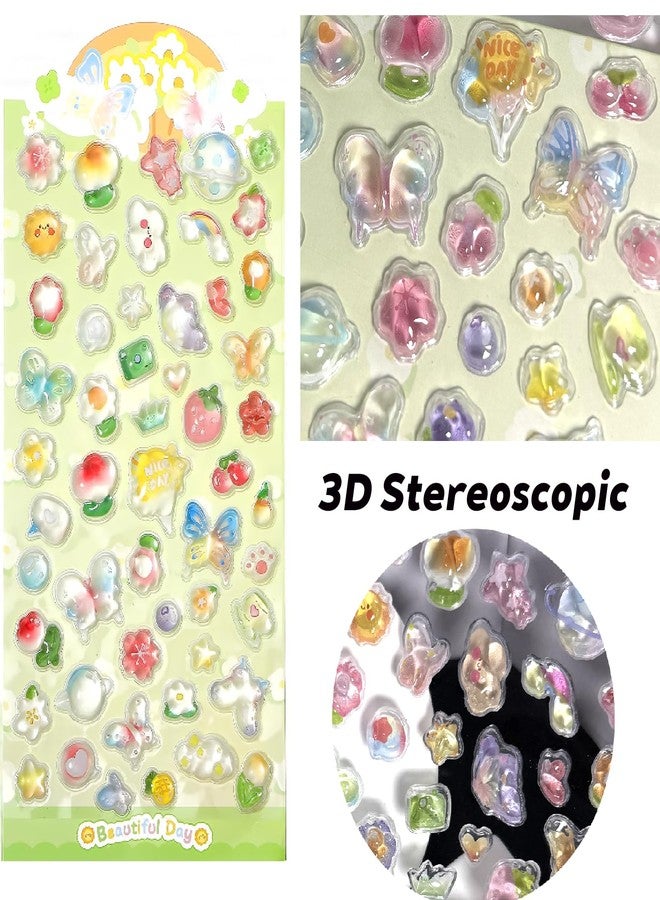 OCOUYVD 3D Cute Stickers Cartoon Butterfly Flowers Green Fruit Puff Stickers Kawaii Mini Puffy 3D Reusable Puffy for Scrapbooks Planner Journals Laptops Phone Case Decoration - Image 3