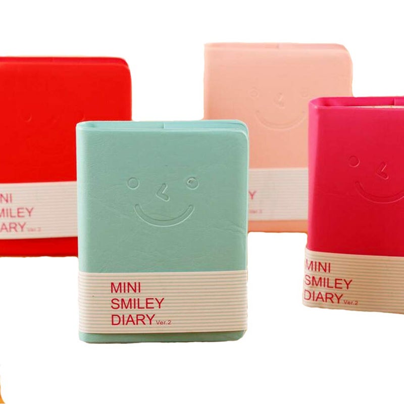 Meetppy Pack of 4pcs Pocket notebook Small Pocket Super Mini Smiley Diary Notebooks Memo Note Book 4x3 Inch PU Leather Case Color Random - Image 1