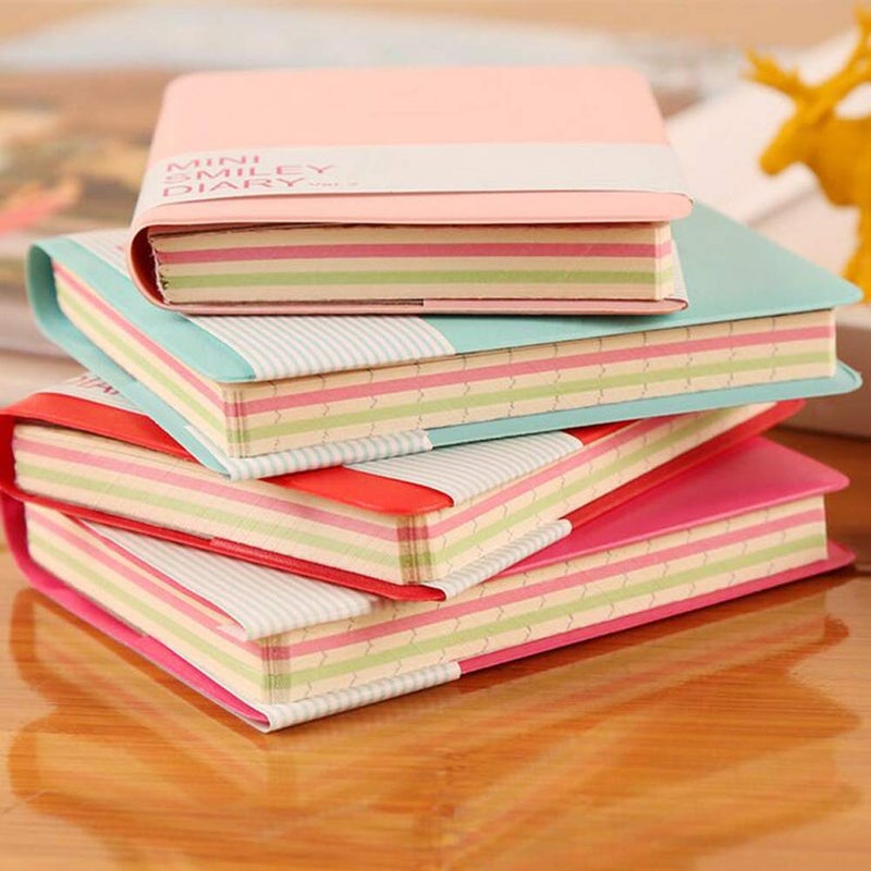 Meetppy Pack of 4pcs Pocket notebook Small Pocket Super Mini Smiley Diary Notebooks Memo Note Book 4x3 Inch PU Leather Case Color Random - Image 2