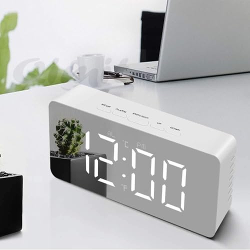 Reacher Mirror Digital LED Mirror Alarm Clock for Table Smart Alarm Clock for Students Heavy Sleepers with Sensor Date and Temperature for Office Home & Bedroom - Image 1
