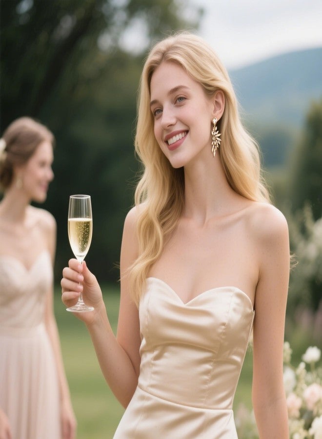 بريلوف أقراط زفاف نسائية من بريلوف، مرصعة بالكريستال على شكل دمعة، بتصميم متعدد الطبقات، لون الشمبانيا - Image 4