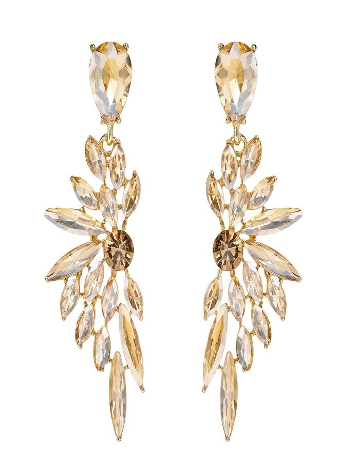 بريلوف أقراط زفاف نسائية من بريلوف، مرصعة بالكريستال على شكل دمعة، بتصميم متعدد الطبقات، لون الشمبانيا - Image 1