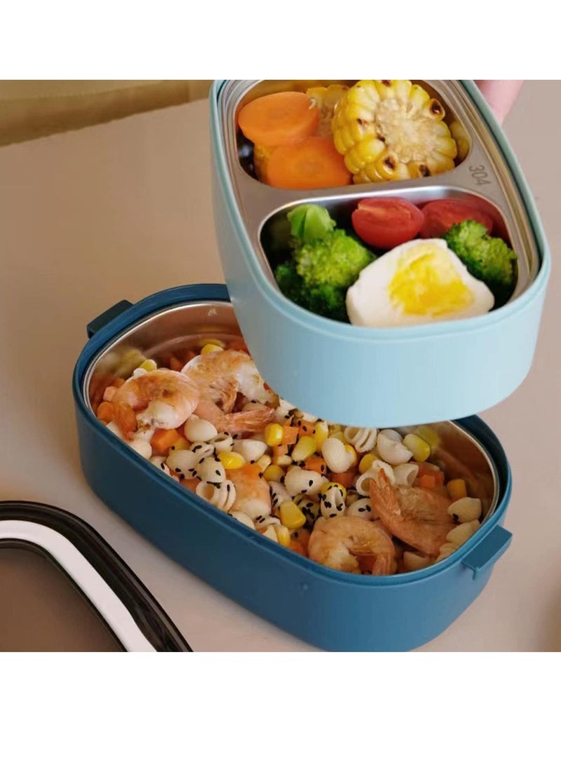 Bento Lunch Box with Bag Stainless Steel Lunch Box, Food Container with Utensils and Handle, Lunch Box For Kids And Adults BPA Free and Food Safe Materials (1400ml, Blue)  - Image 4